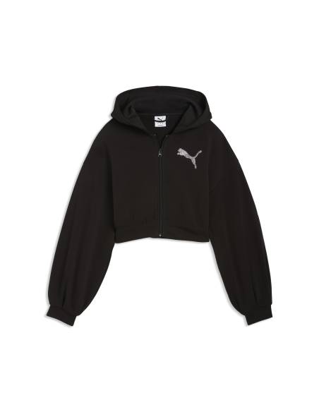 Sudadera mujer moda PUMA STRASS LEOPARDO OPEN HOOD NEGRA