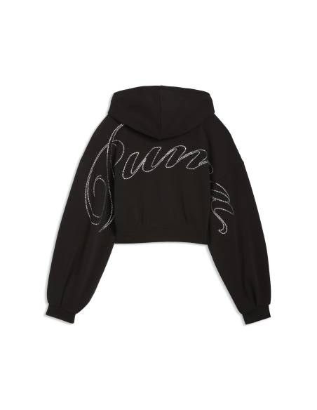 Sudadera mujer moda PUMA STRASS LEOPARDO OPEN HOOD NEGRA