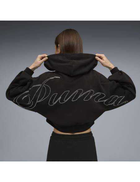 Sudadera mujer moda PUMA STRASS LEOPARDO OPEN HOOD NEGRA