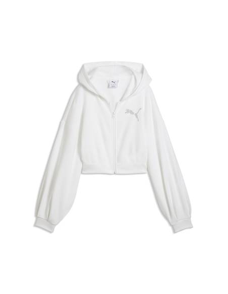 Sudadera mujer moda PUMA STRASS LEOPARDO OPEN HOOD BLANCA