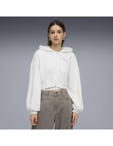 Sudadera mujer moda PUMA STRASS LEOPARDO OPEN HOOD BLANCA