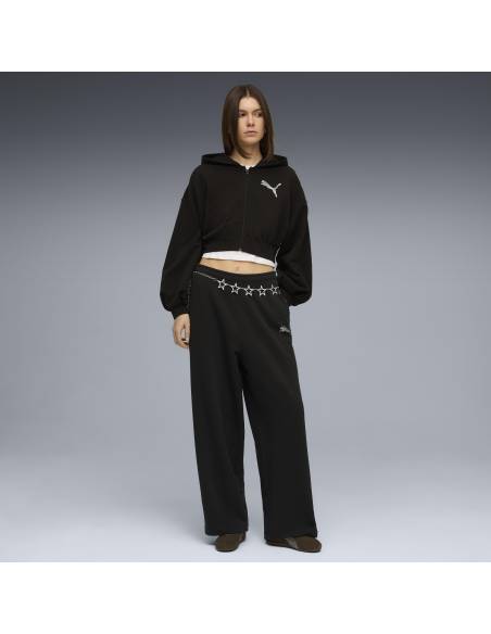Pantalón mujer moda PUMA STRASS LEOPARD COTTON NEGRO